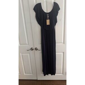 Women’s Maxi Dress Ruffle Top Off The Shoulders Both Or One.  Side Vents Navy